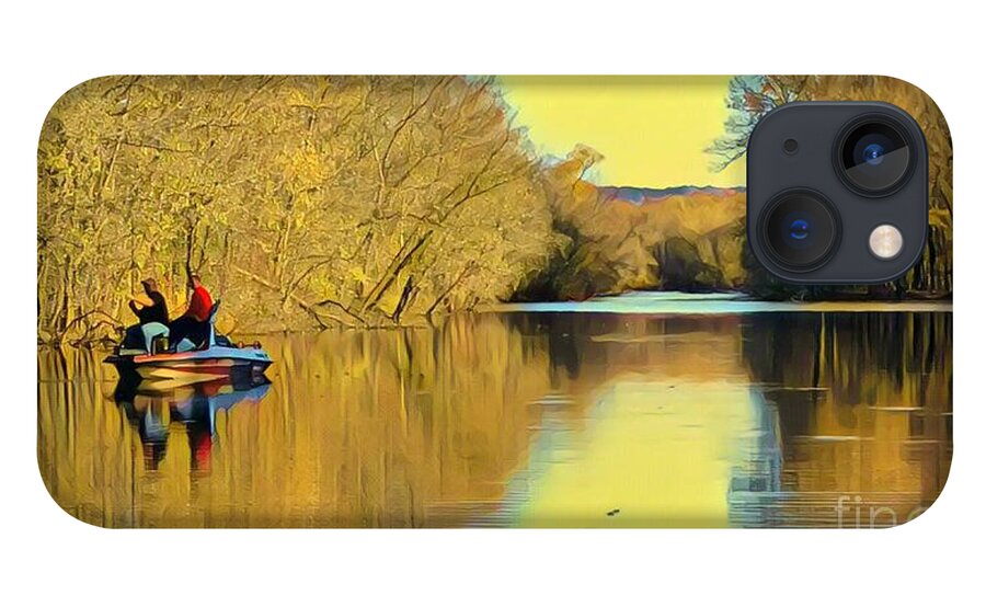 Mississippi River iPhone 13 Case featuring the painting Fishing on a back slough by Marilyn Smith