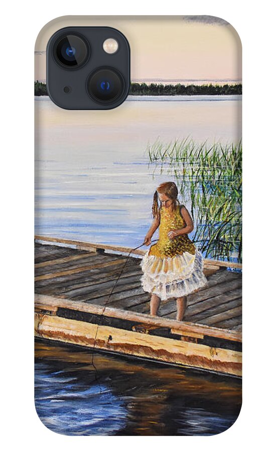Fishing iPhone 13 Case featuring the painting Fishing With A Ballerina by Marilyn McNish