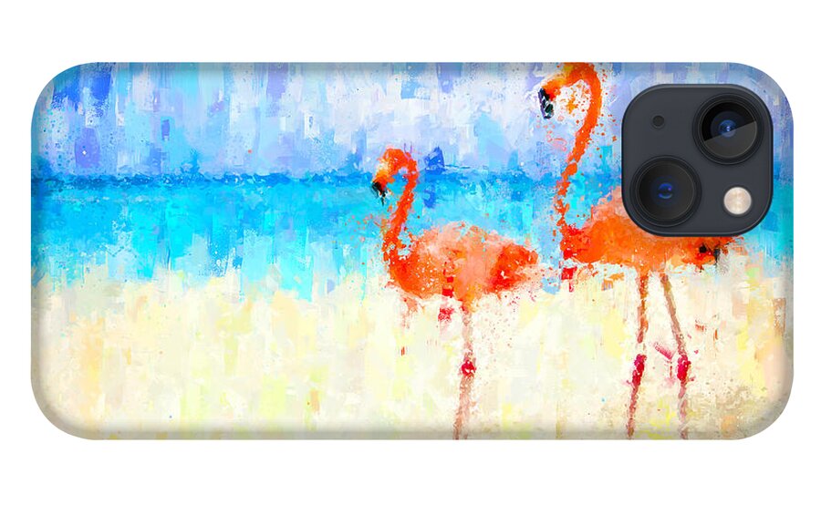 Flamingos iPhone 13 Case featuring the painting Flamingos by Vart Studio