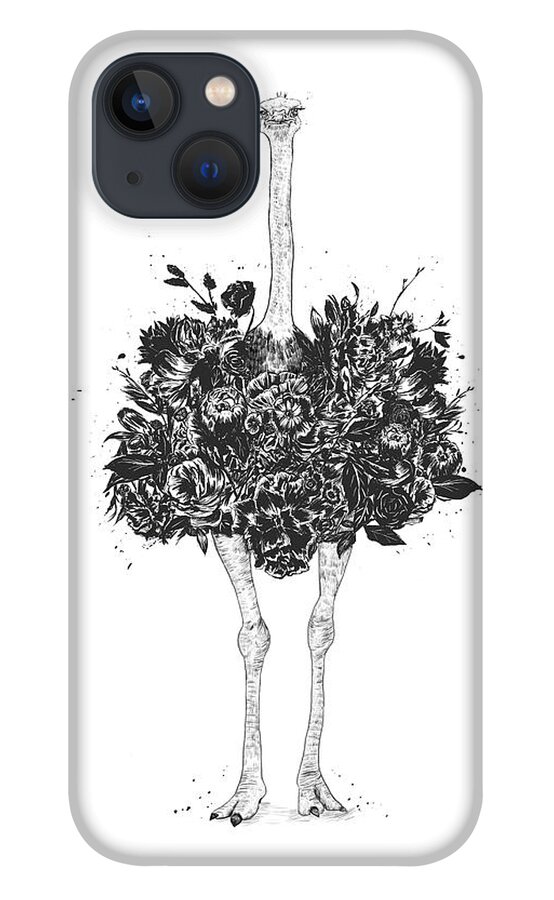 Ostrich iPhone 13 Case featuring the drawing Floral ostrich by Balazs Solti