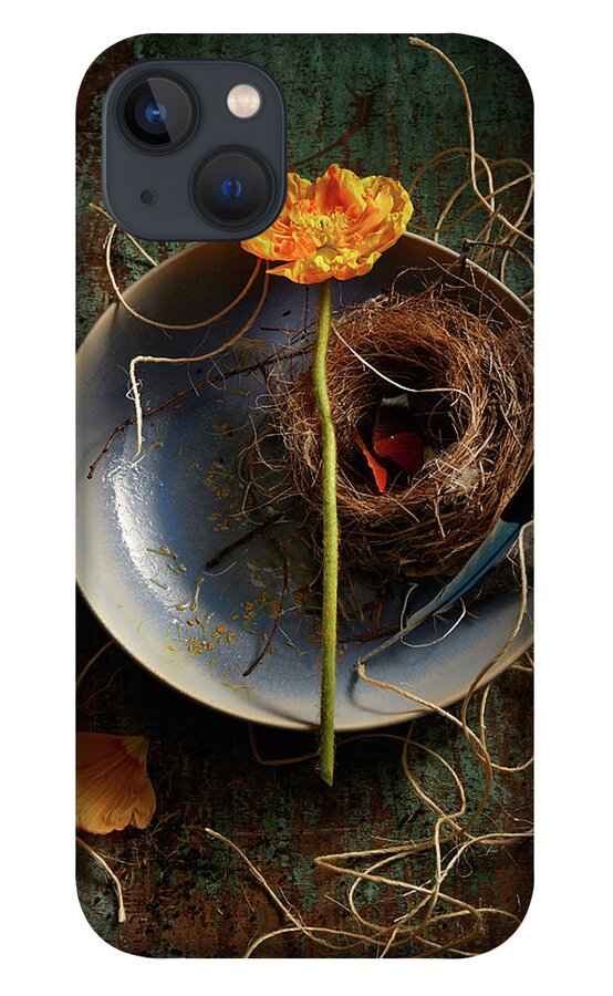 Orange Color iPhone 13 Case featuring the photograph Flower And Nest -elements Of Spring by Laurie Rubin