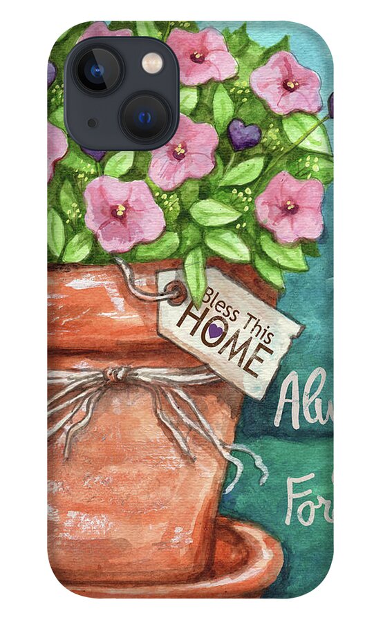 Flower Pink Bless This Home iPhone 13 Case featuring the painting Flower Pink Bless This Home by Melinda Hipsher