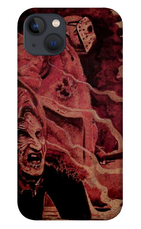 Ryanalmighty iPhone 13 Case featuring the painting FREDDY vs JASON by Ryan Almighty