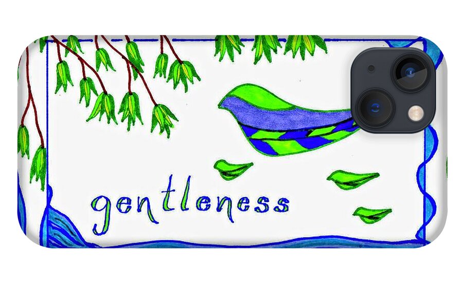 Blue iPhone 13 Case featuring the drawing Gentleness by Karen Nice-Webb