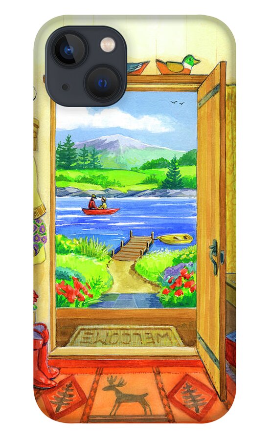 Nautical & Coastal iPhone 13 Case featuring the painting Getaway Cabin by Geraldine Aikman