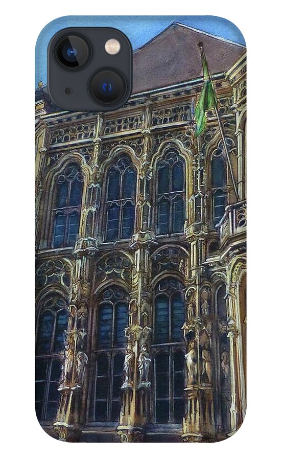 Architecture iPhone 13 Case featuring the painting Ghent, Town Hall, Belgium by Henrieta Maneva