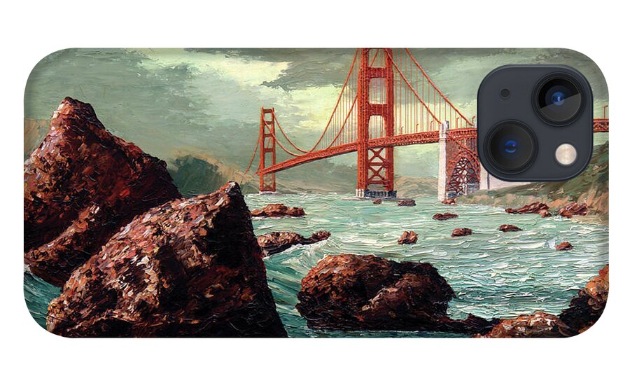 Golden Gate Bridge iPhone 13 Case featuring the painting Golden Gate Bridge / San Francisco, California by David Arrigoni