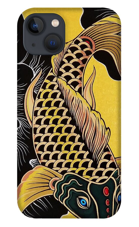 Koi Fish iPhone 13 Case featuring the painting Golden Koi Fish by Bryon Stewart