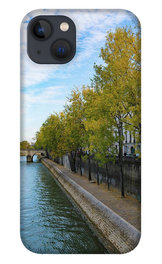 Paris iPhone 13 Case featuring the photograph Golden Leaves Along the Seine by Liz Albro