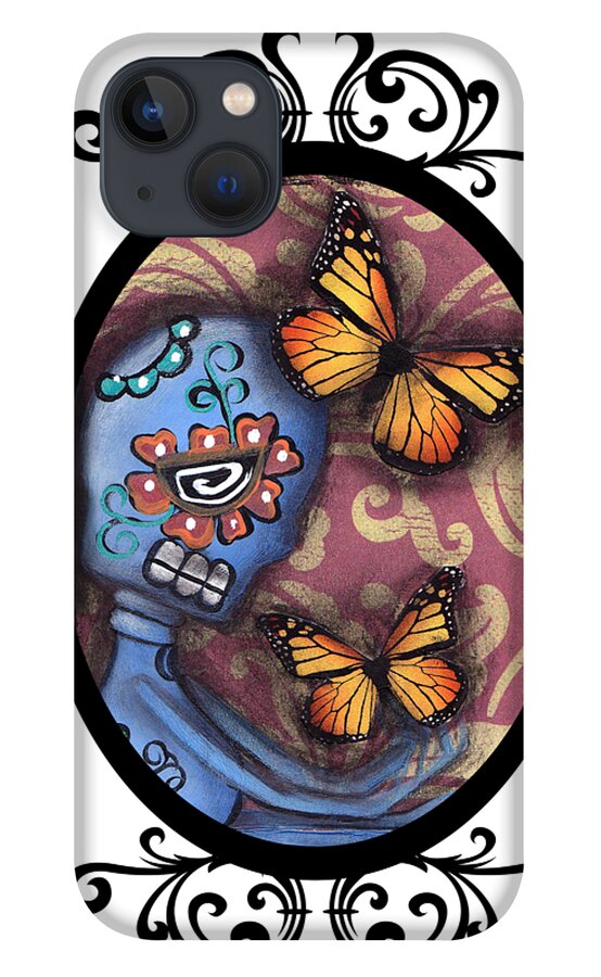 Day Of The Dead iPhone 13 Case featuring the photograph Gothic Frame Sugar Skull by Abril Andrade