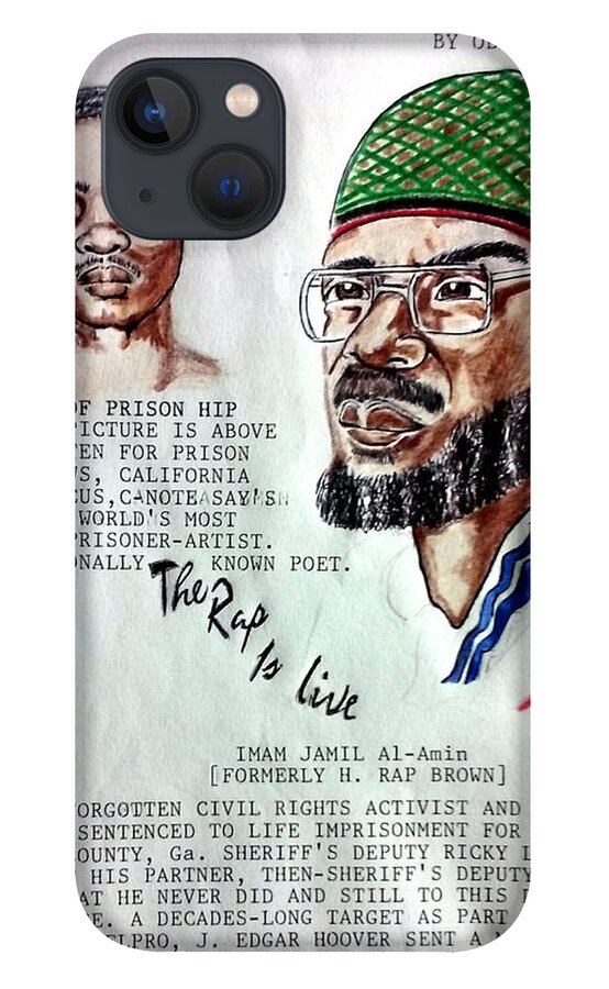 Black Art iPhone 13 Case featuring the drawing H. Rap Brown featuring C-Note by Joedee