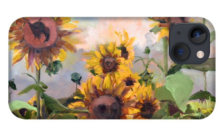 Painting iPhone 13 Case featuring the painting Happy Sunflower Faces by Donna Tuten