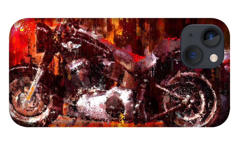  Impressionism iPhone 13 Case featuring the painting Harley Davidson Fat Boy dark by Vart Studio