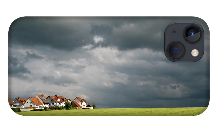 Scenics iPhone 13 Case featuring the photograph Homes And Grain Field With Winding Tire by Thomas Winz