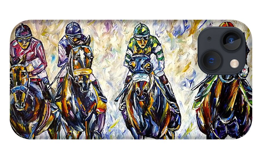 I Love Horses iPhone 13 Case featuring the painting Horse Race by Mirek Kuzniar