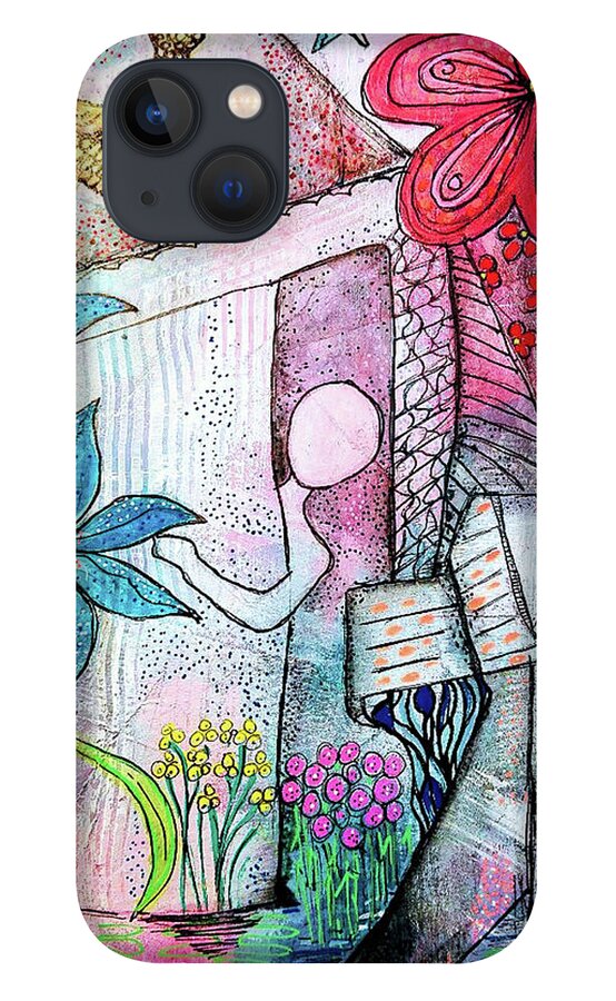 Spring iPhone 13 Case featuring the mixed media I Opened the Curtain and there was Spring by Mimulux Patricia No