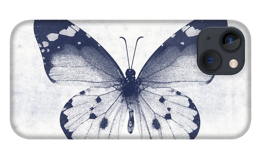 Butterfly White Blue Indigo Skeleton Butterfly Wings Modern Bohemianinsect Bug Garden Nature Organichome Decorairbnb Decorliving Room Artbedroom Artcorporate Artset Designgallery Wallart By Linda Woodsart For Interior Designersgreeting Cardpillowtotehospitality Arthotel Artart Licensing iPhone 13 Case featuring the mixed media Indigo and White Butterfly 1- Art by Linda Woods by Linda Woods
