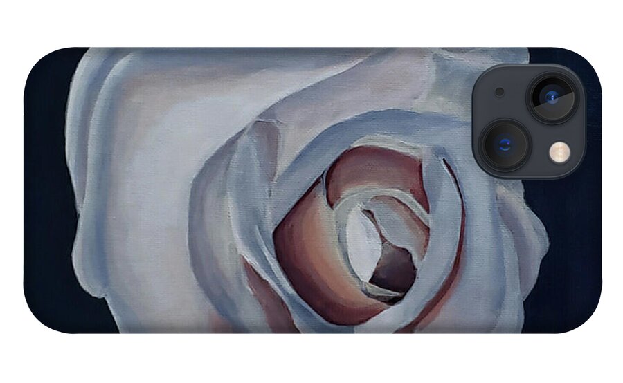 White iPhone 13 Case featuring the painting Indigo White Rose by Alexis King-Glandon