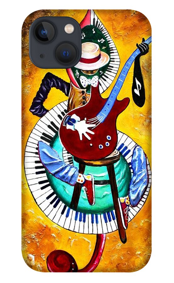 Red Guitar iPhone 13 Case featuring the painting Inside My MusicVIII by Arthur Covington