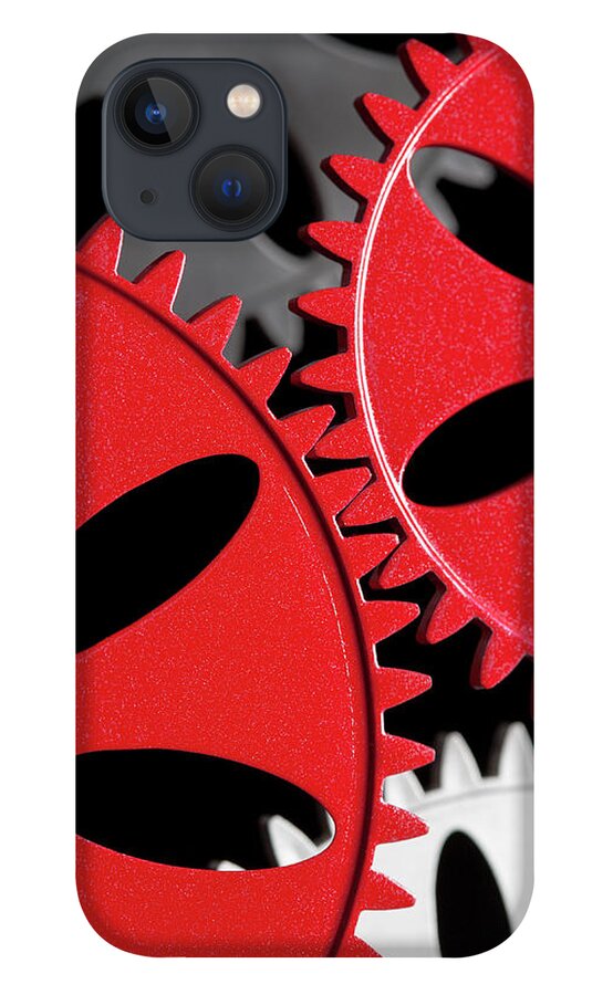 Teamwork iPhone 13 Case featuring the photograph Interlocking Red Cogs by Nicholas Rigg