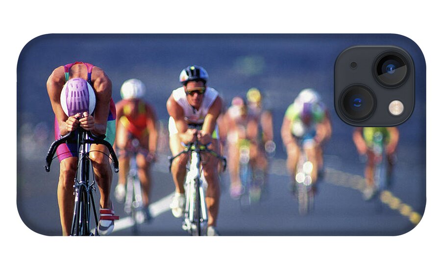 Cycling Vest iPhone 13 Case featuring the photograph Iron Man Triathlon Cyclists Defocussed by John P Kelly