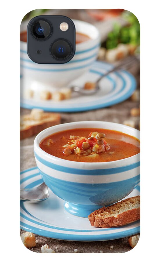 Italian Food iPhone 13 Case featuring the photograph Italian Lentil Soup by Oxana Denezhkina