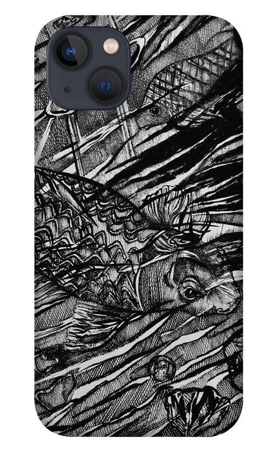 Koi iPhone 13 Case featuring the drawing Koi Movements by Angela Weddle