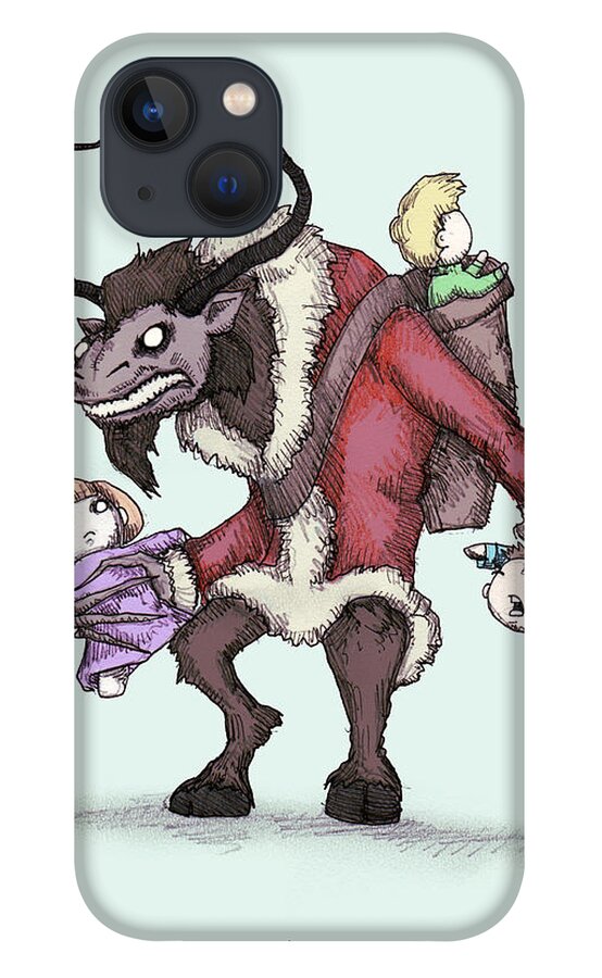 Christmas iPhone 13 Case featuring the drawing Krampus Plush by Ludwig Van Bacon