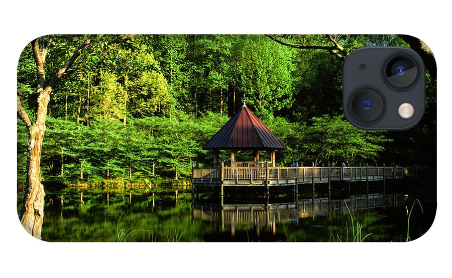 Lush iPhone 13 Case featuring the photograph Lake and Gazebo on a Spring Afternoon by Steve Ember
