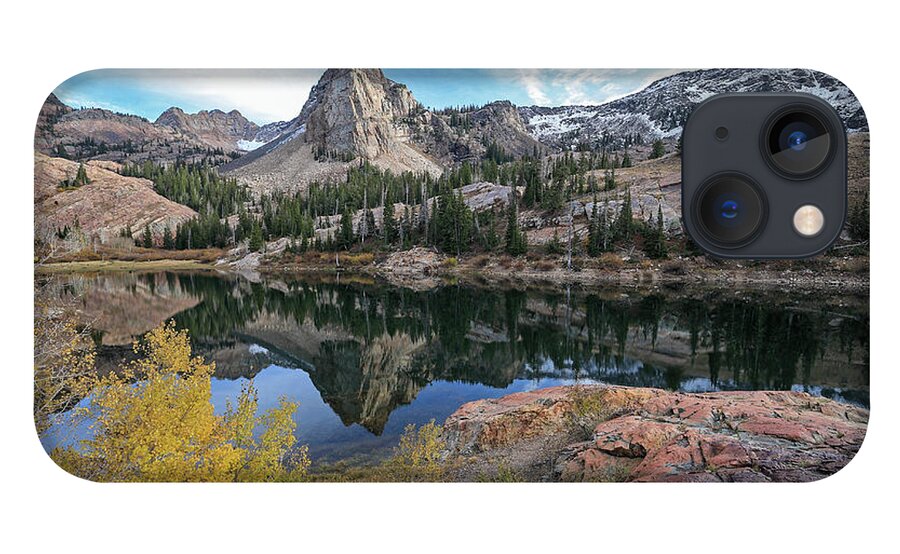 Utah; Landscape; Aspen; Autumn; Fall; Foliage; Granite; Yellow; Golden; Orange; Glow; Blue; Leaves; Wasatch Mountains; Little Cottonwood Canyon; iPhone 13 Case featuring the photograph Lake Blanche and the Sundial - Big Cottonwood Canyon, Utah - October '06 by Brett Pelletier