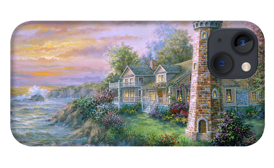 Lighthouse Haven iPhone 13 Case featuring the painting Lighthouse Haven 2 by Nicky Boehme