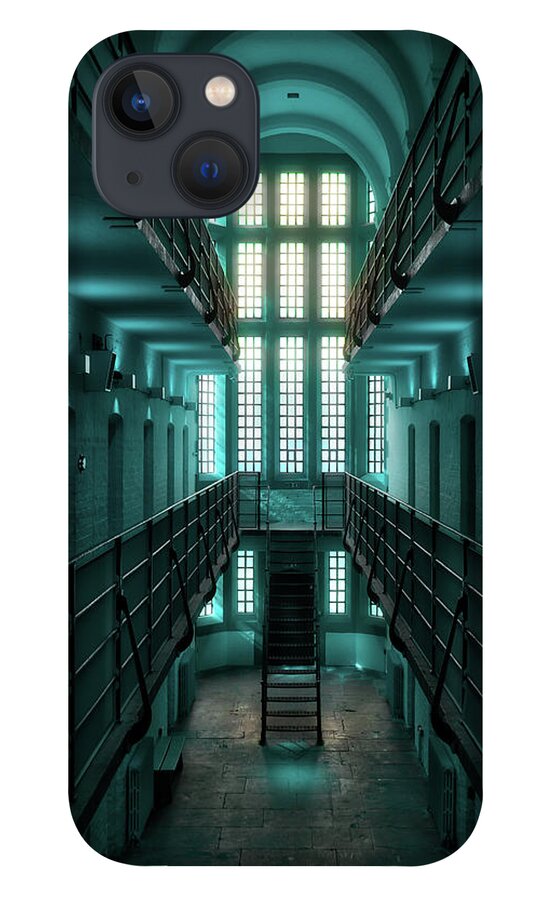 Lincoln iPhone 13 Case featuring the digital art Lincoln Castle Prison In Blue by Scott Lyons