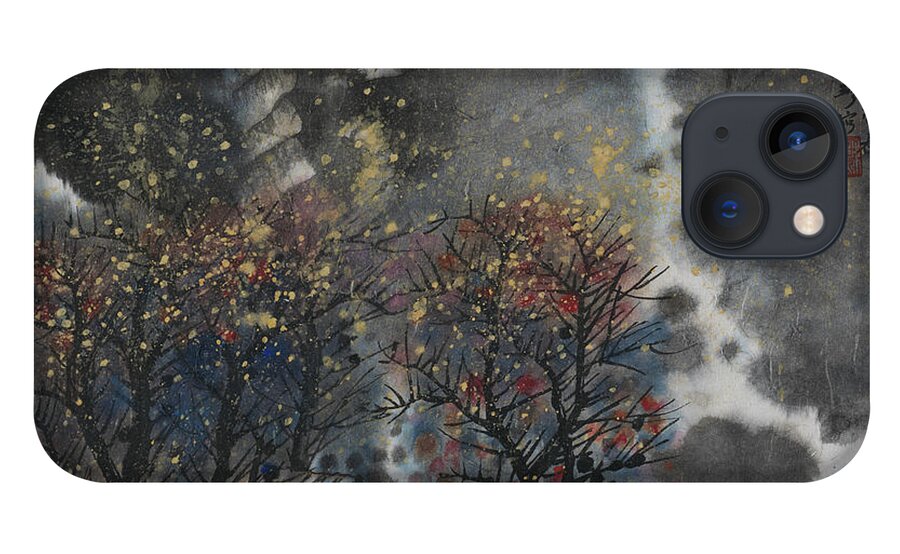 Chinese Watercolor iPhone 13 Case featuring the painting Listen to the Falling Leaves by Jenny Sanders