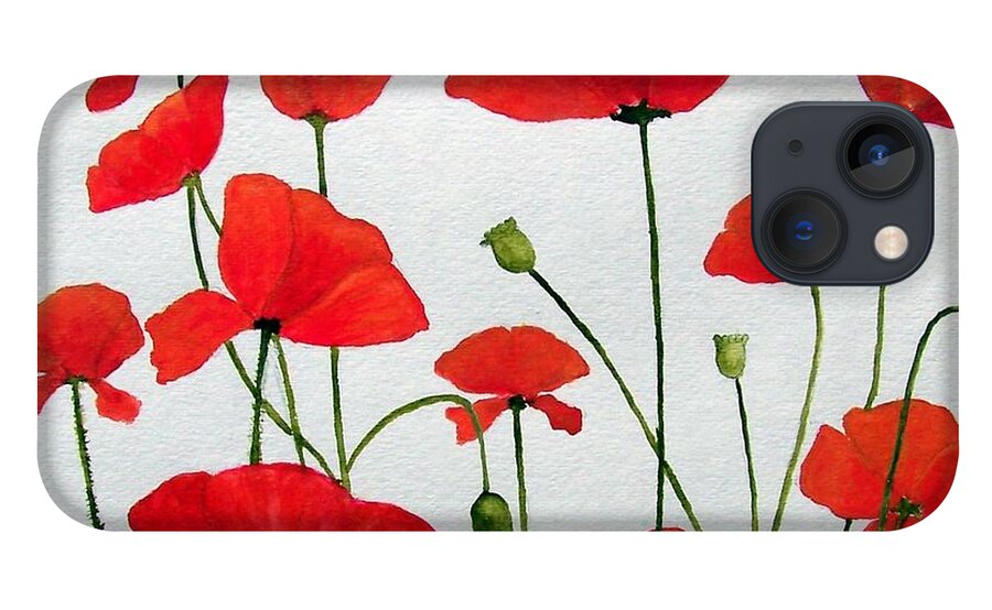 Red iPhone 13 Case featuring the painting Litter of Poppies by Jackie Mueller-Jones