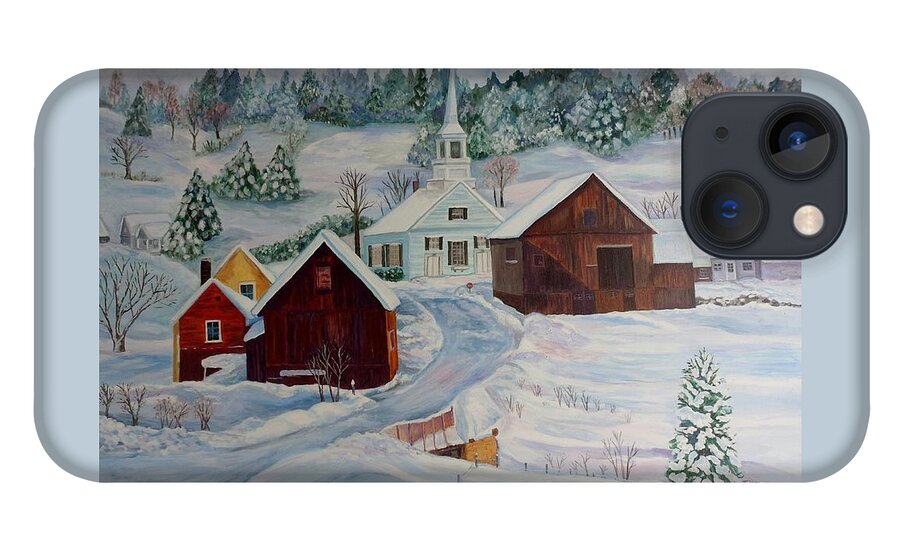 Snow Scene iPhone 13 Case featuring the painting Little Church in Waits River VT by Julie Brugh Riffey