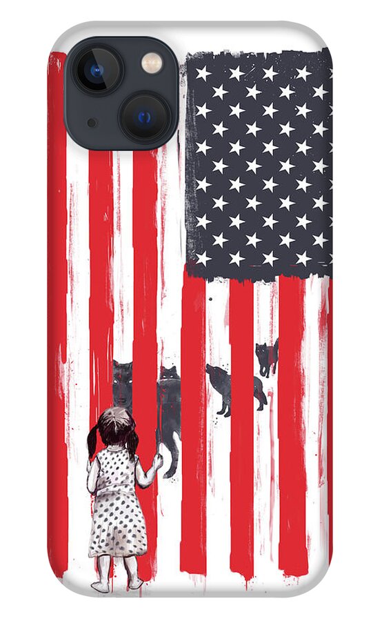Usa iPhone 13 Case featuring the painting Little girl and wolves by Balazs Solti