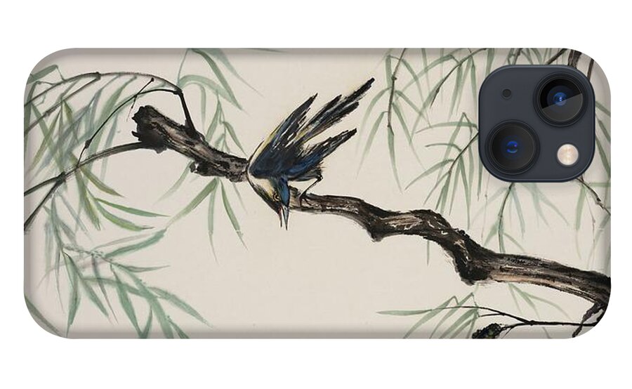 Chinese Watercolor iPhone 13 Case featuring the painting Locust Lunch by Jenny Sanders
