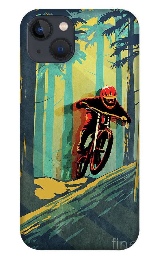 Mountain Bike iPhone 13 Case featuring the painting Log Jumper by Sassan Filsoof
