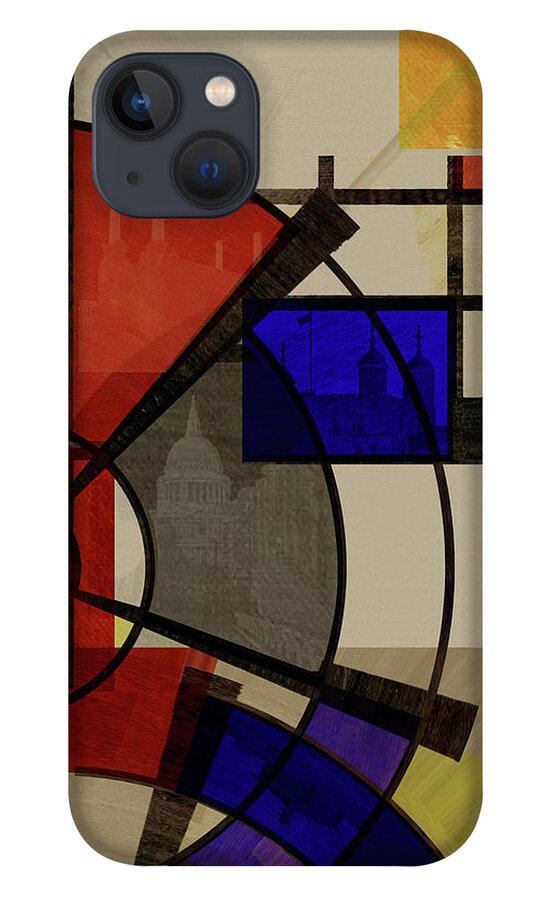 Geometric iPhone 13 Case featuring the mixed media London Squares FIVE ONE ONE by BFA Prints
