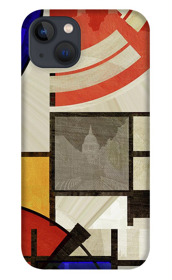 Geometric iPhone 13 Case featuring the mixed media London Squares ONE ONE ONE by BFA Prints