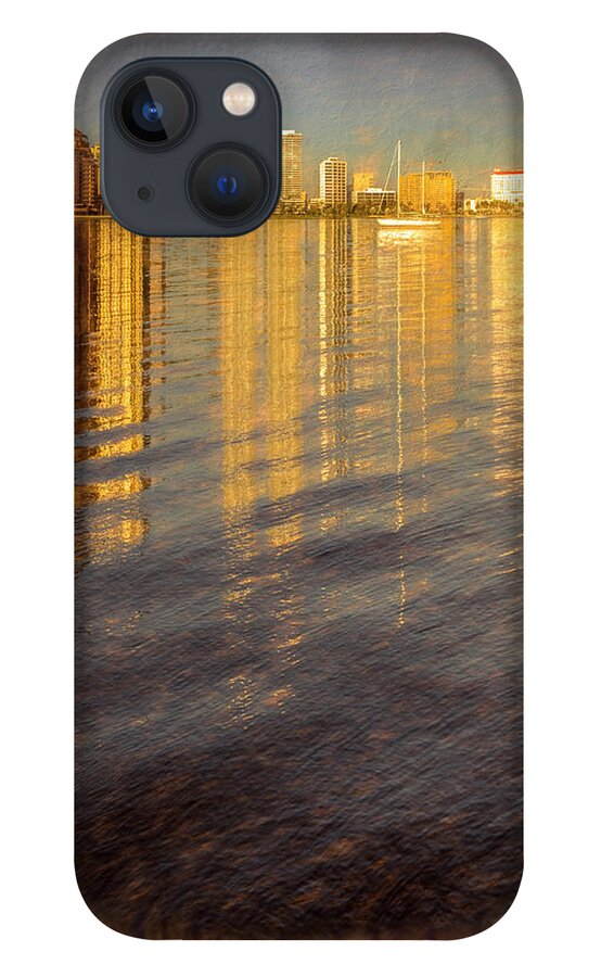 Boats iPhone 13 Case featuring the photograph Long Reflections of Downtown West Palm Beach Framed Painting by Debra and Dave Vanderlaan