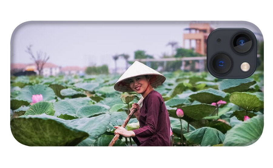 Working iPhone 13 Case featuring the photograph Lotus Flower Harvesting - Hanoi, Vietnam by 117 Imagery