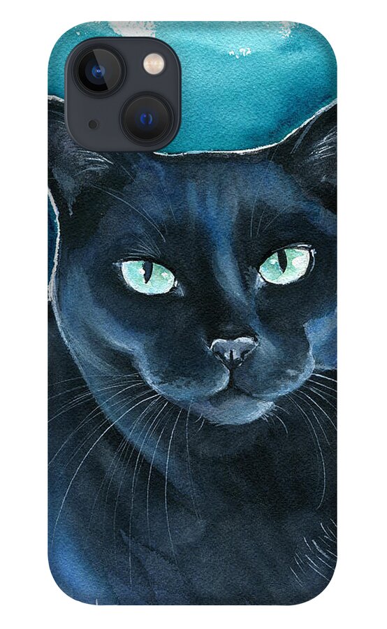 Cat iPhone 13 Case featuring the painting Lucy Black Cat Painting by Dora Hathazi Mendes