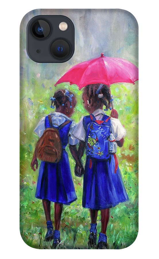 Caribbean Art iPhone 13 Case featuring the painting Magenta Umbrella by Jonathan Gladding