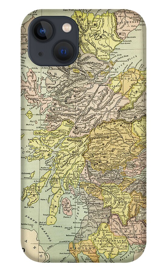 Vertical iPhone 13 Case featuring the digital art Map Of Scotland 1883 by Thepalmer