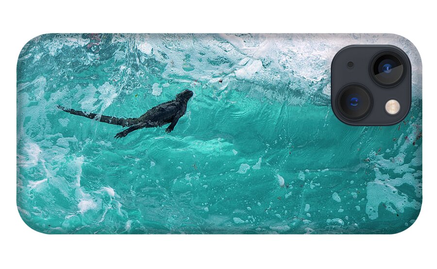 Animals iPhone 13 Case featuring the photograph Marine Iguana Surfing Wave by Tui De Roy
