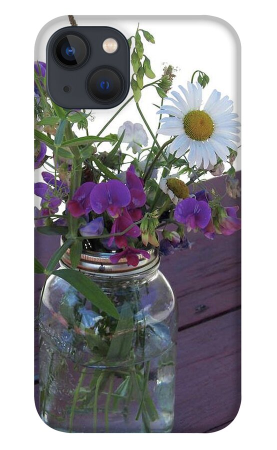 Mason Jar iPhone 13 Case featuring the photograph Mason Jar Flowers by Kathy Ozzard Chism