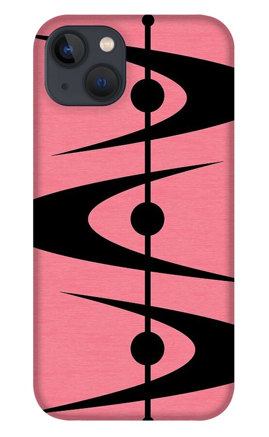  iPhone 13 Case featuring the digital art Mid Century Shapes 3 in Pink by Donna Mibus