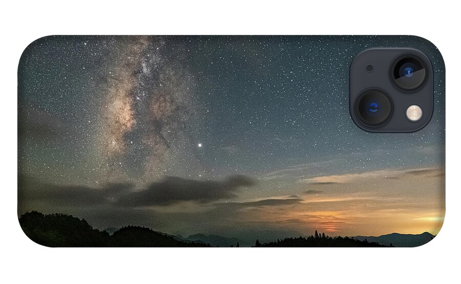 Milky Way iPhone 13 Case featuring the photograph Moonset Milky way and Shooting Star by William Dickman