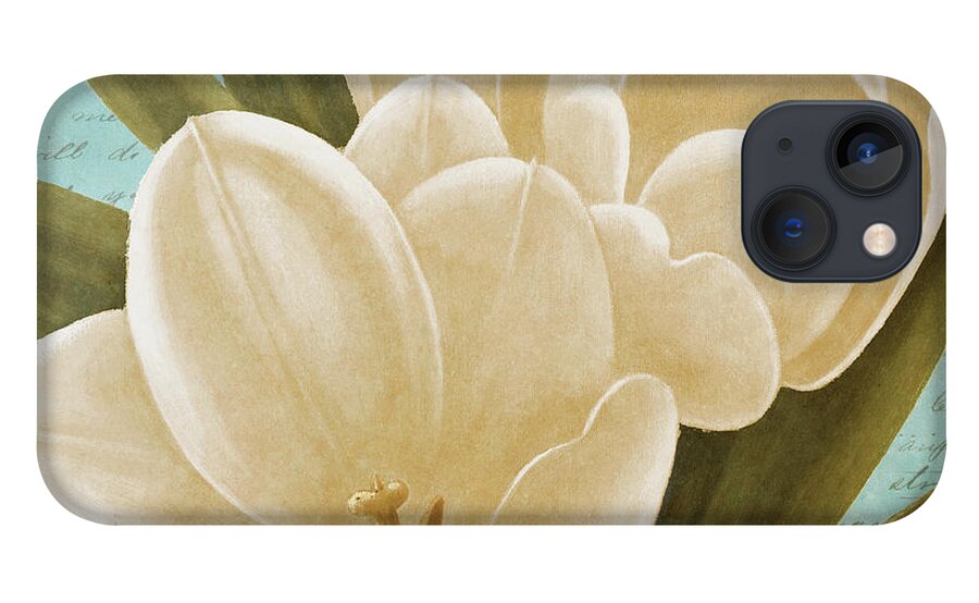 Morning iPhone 13 Case featuring the painting Morning Tulips On Blue I by Vivien Rhyan